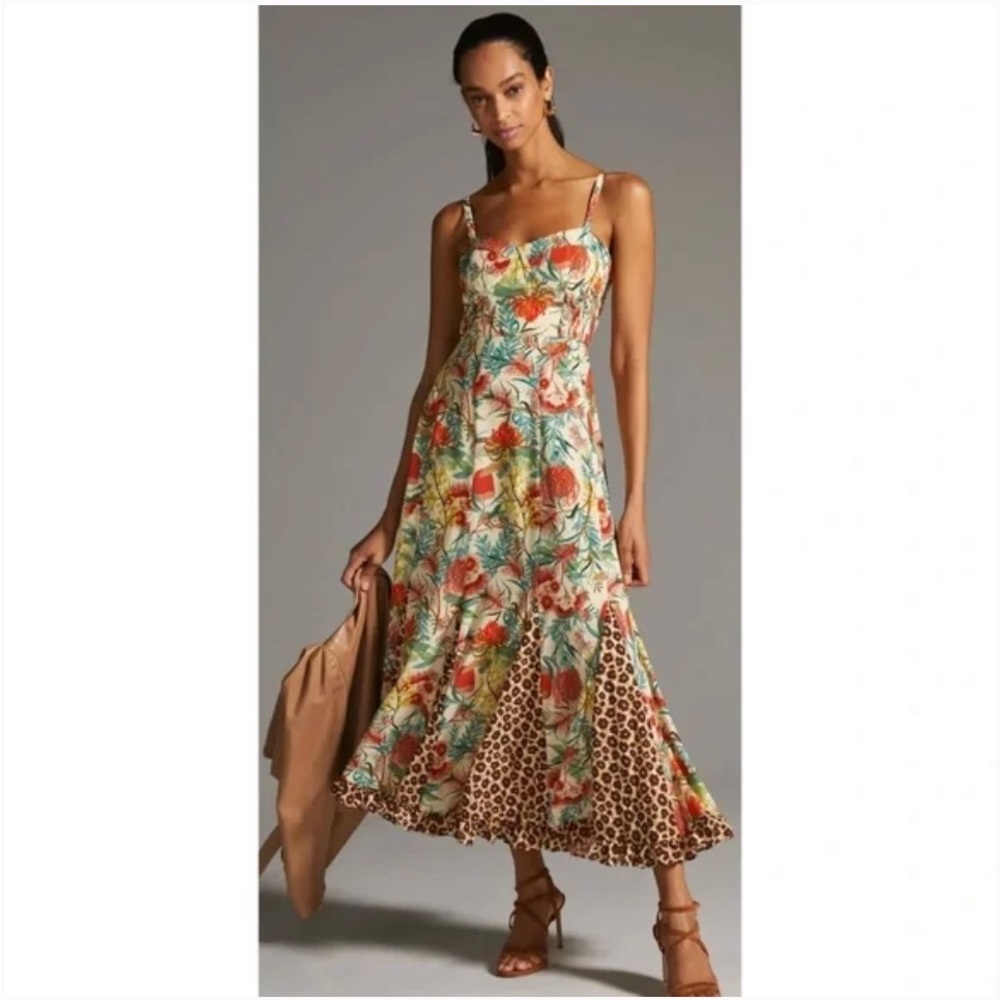 Hutch Anthropologie Corset Maxi Dress Florals Animals Prints Size 2